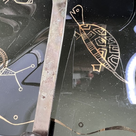 2 Tier Black Glass Tray Dish Gold Sea Creatures Candle Holder MCM Chip Dip VTG - Picture 10 of 10